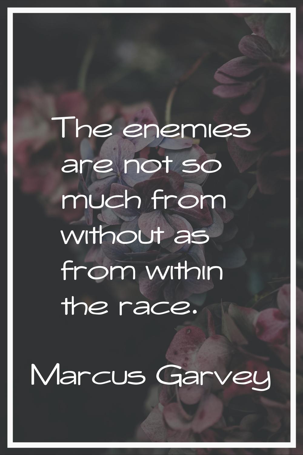 The enemies are not so much from without as from within the race.