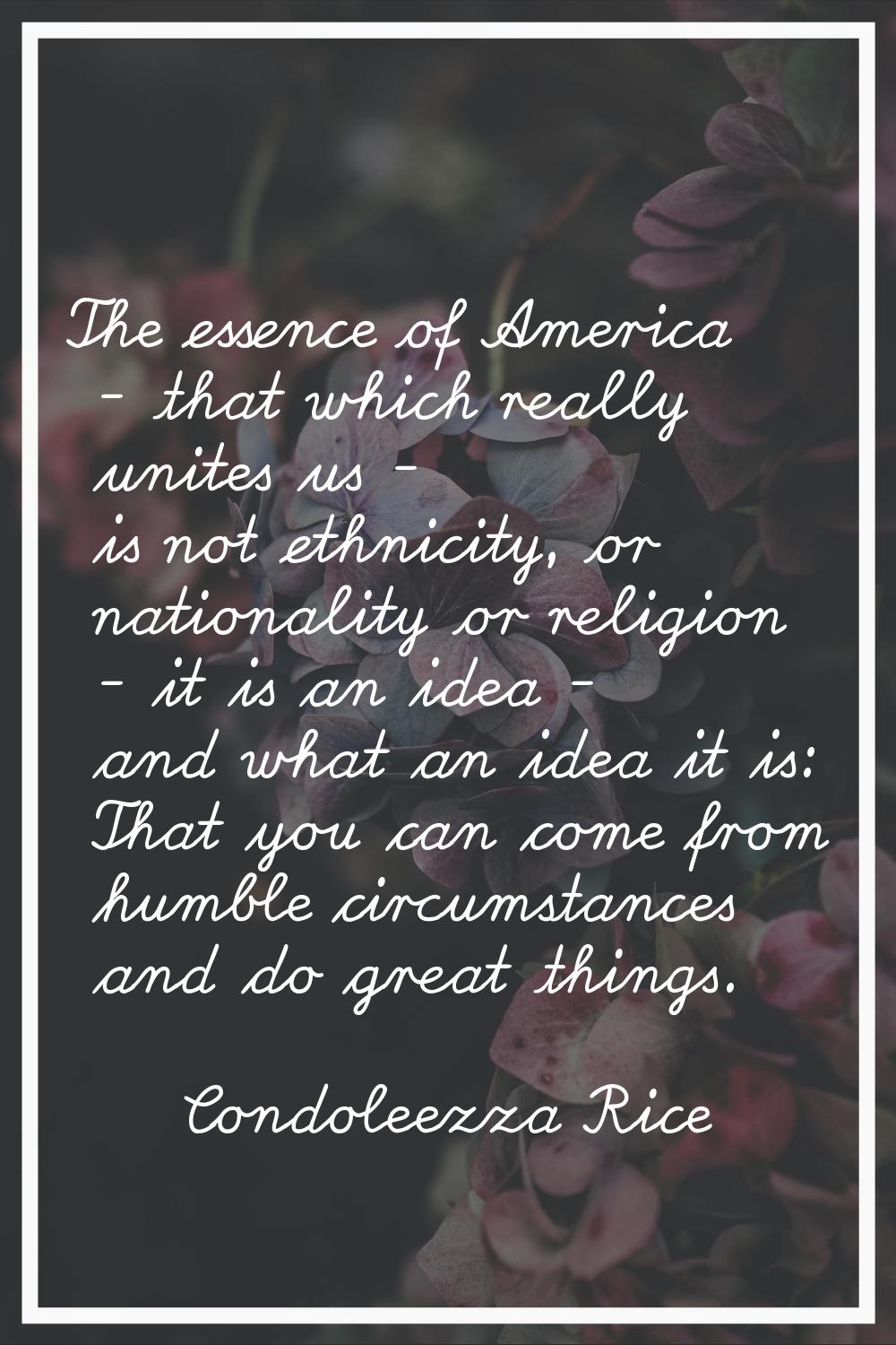 The essence of America - that which really unites us - is not ethnicity, or nationality or religion