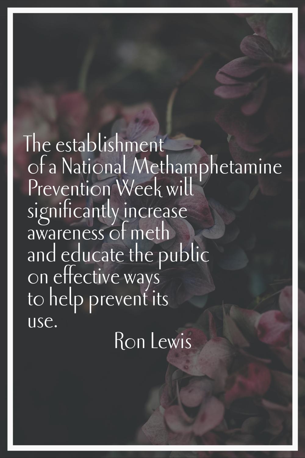 The establishment of a National Methamphetamine Prevention Week will significantly increase awarene