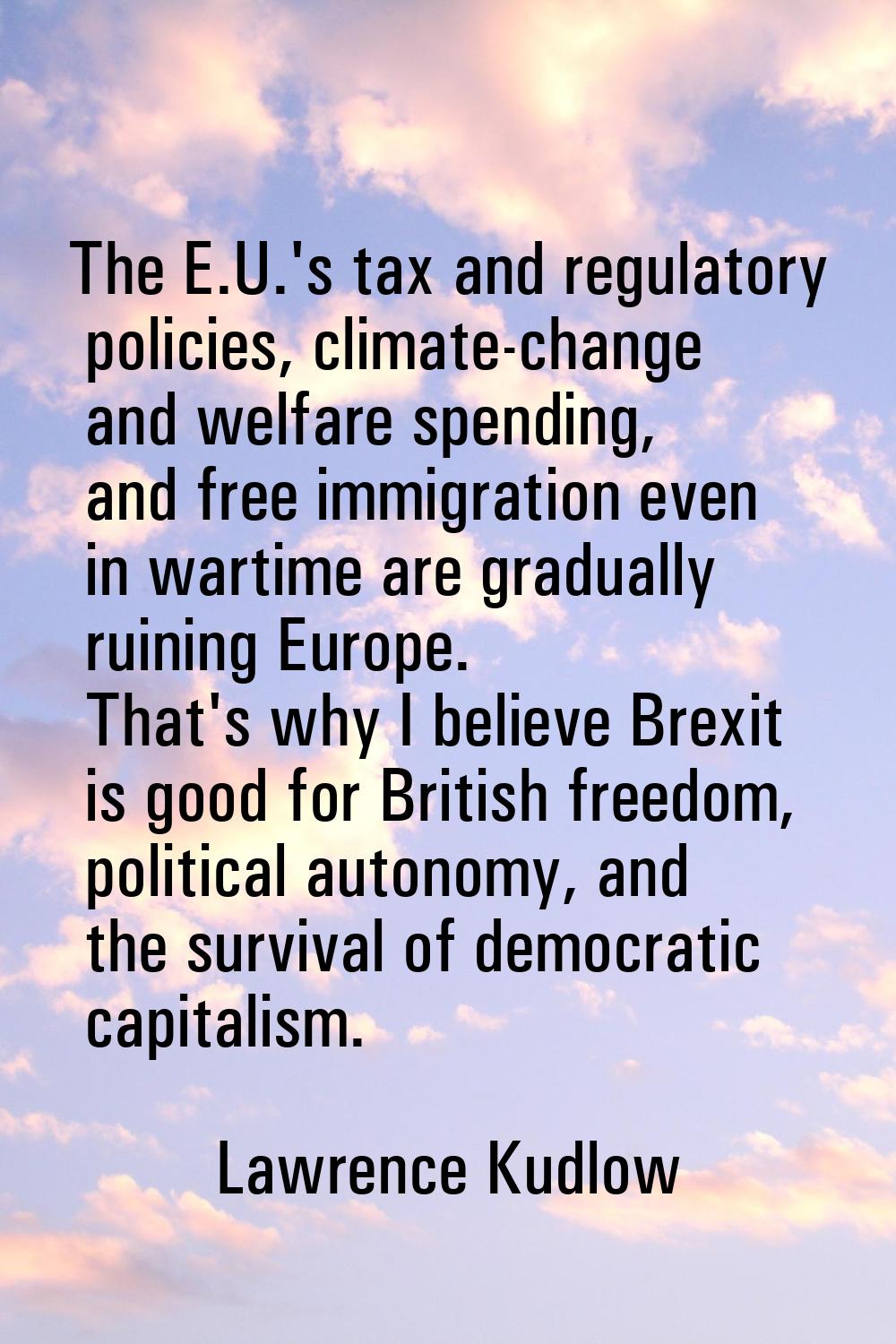 The E.U.'s tax and regulatory policies, climate-change and welfare spending, and free immigration e