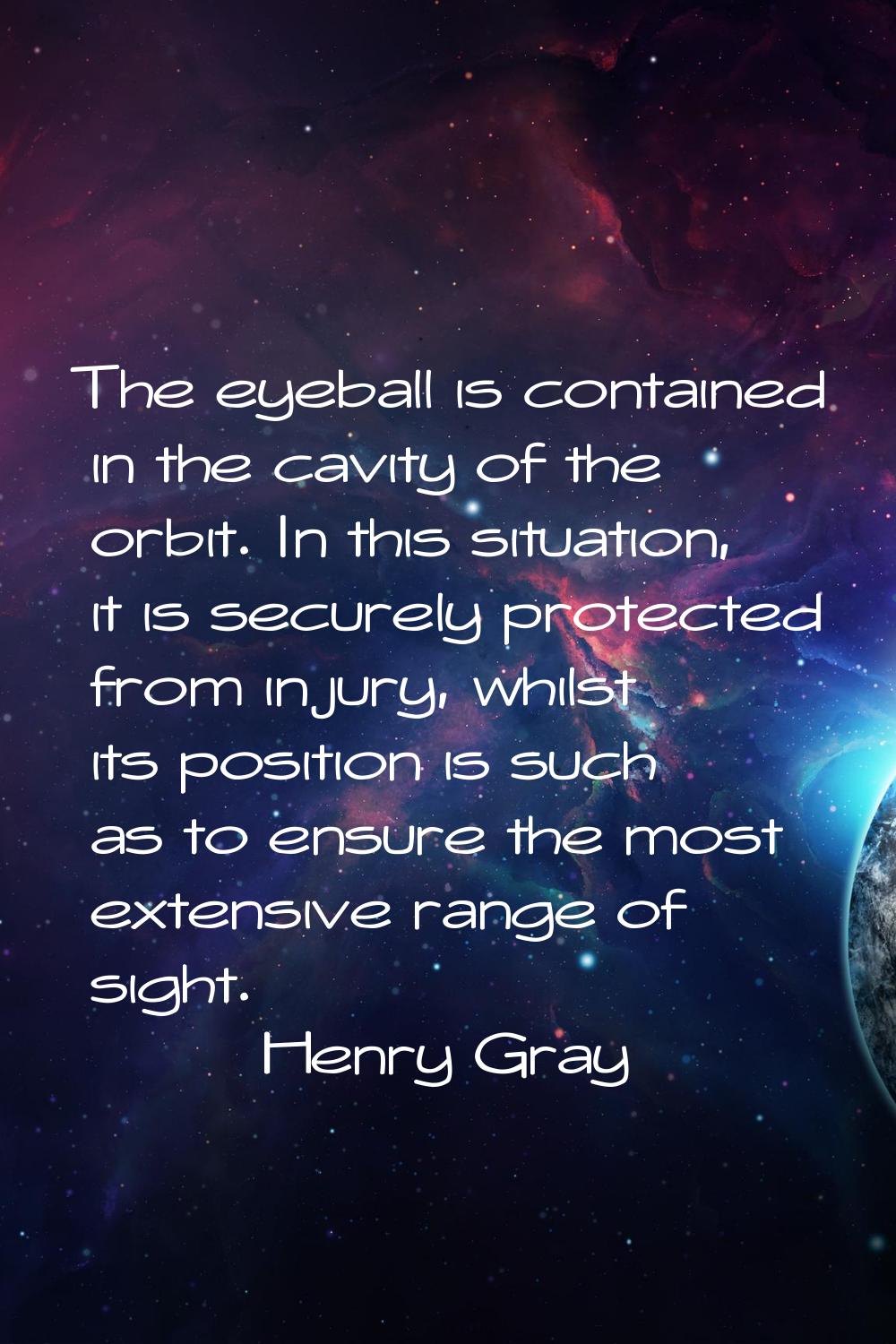 The eyeball is contained in the cavity of the orbit. In this situation, it is securely protected fr
