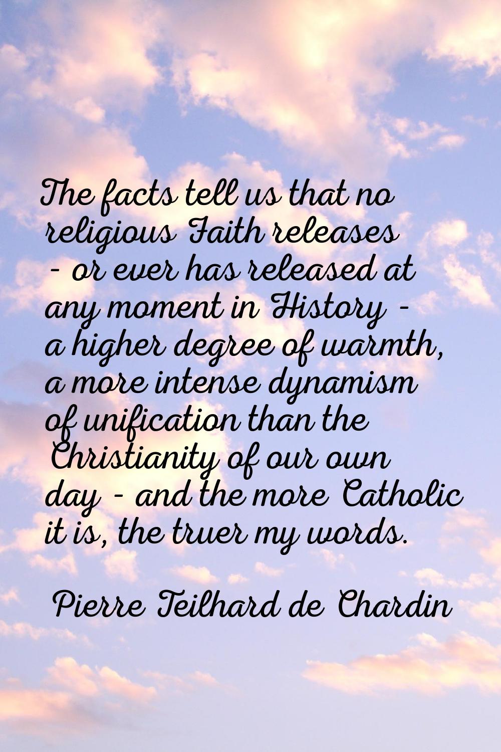 The facts tell us that no religious Faith releases - or ever has released at any moment in History 