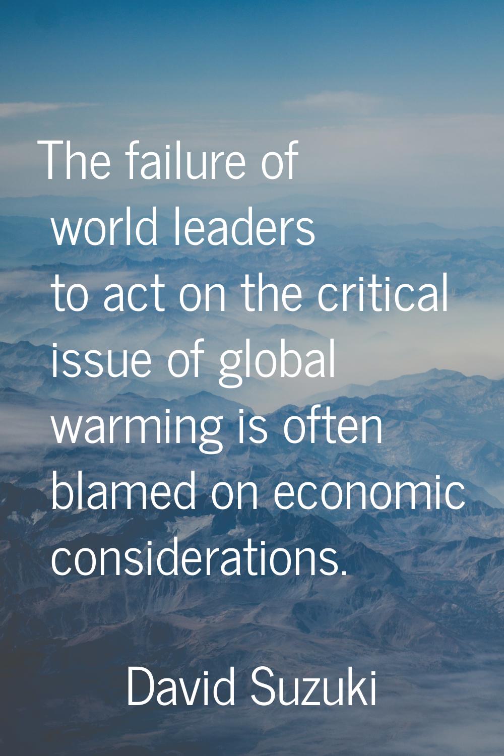 The failure of world leaders to act on the critical issue of global warming is often blamed on econ