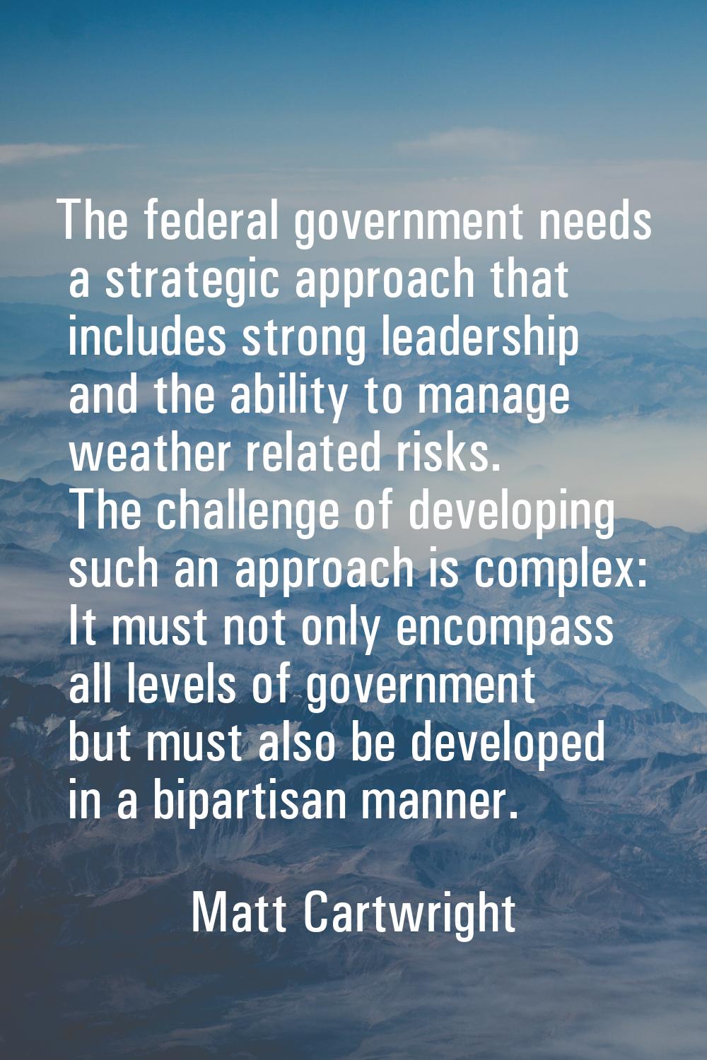 The federal government needs a strategic approach that includes strong leadership and the ability t