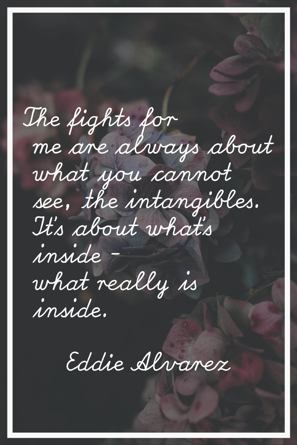 The fights for me are always about what you cannot see, the intangibles. It's about what's inside -