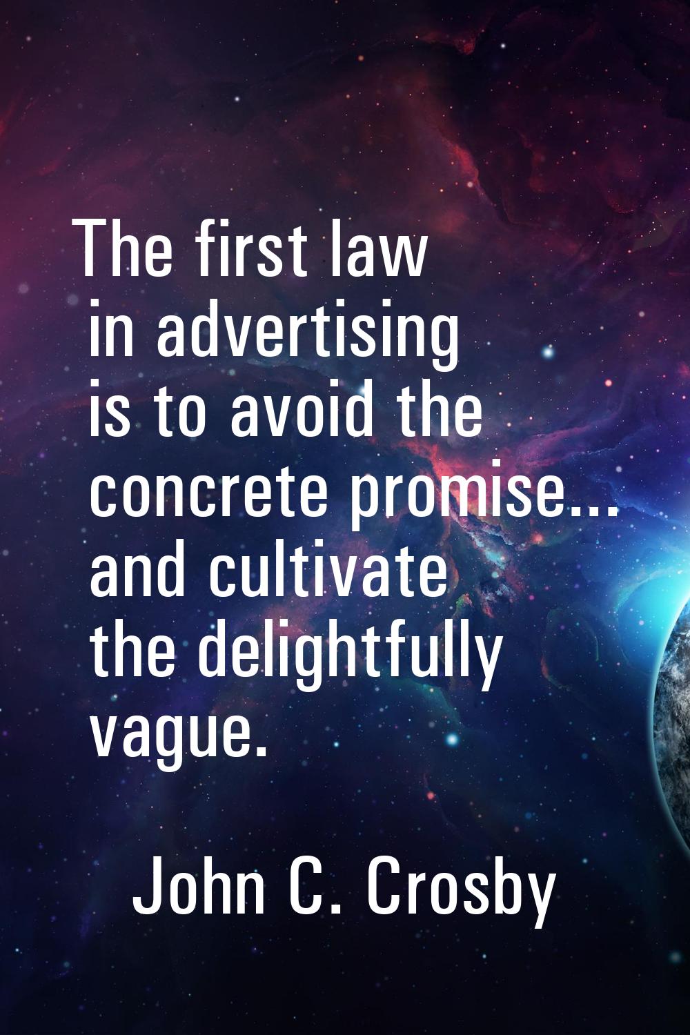 The first law in advertising is to avoid the concrete promise... and cultivate the delightfully vag