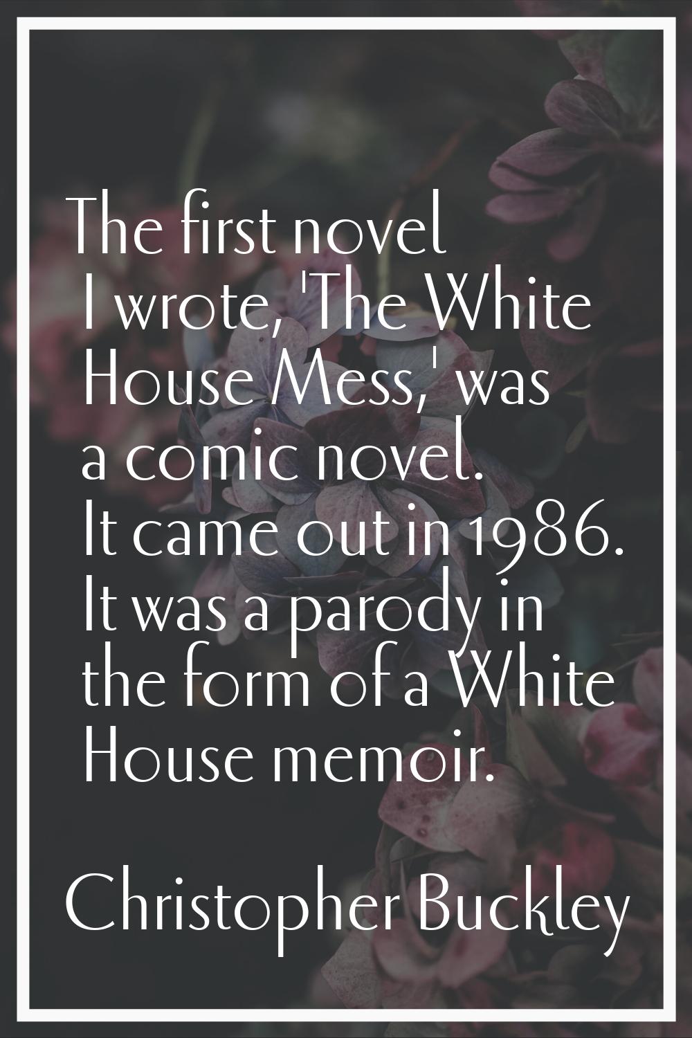 The first novel I wrote, 'The White House Mess,' was a comic novel. It came out in 1986. It was a p