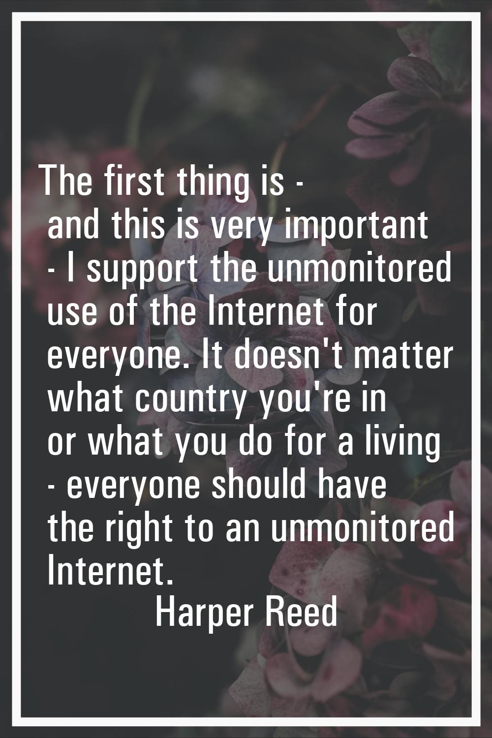 The first thing is - and this is very important - I support the unmonitored use of the Internet for