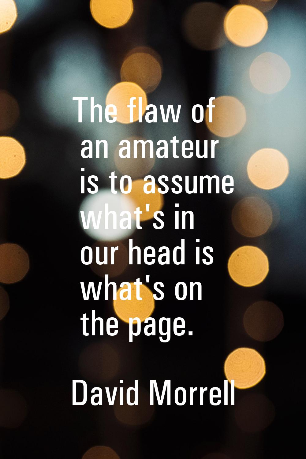 The flaw of an amateur is to assume what's in our head is what's on the page.