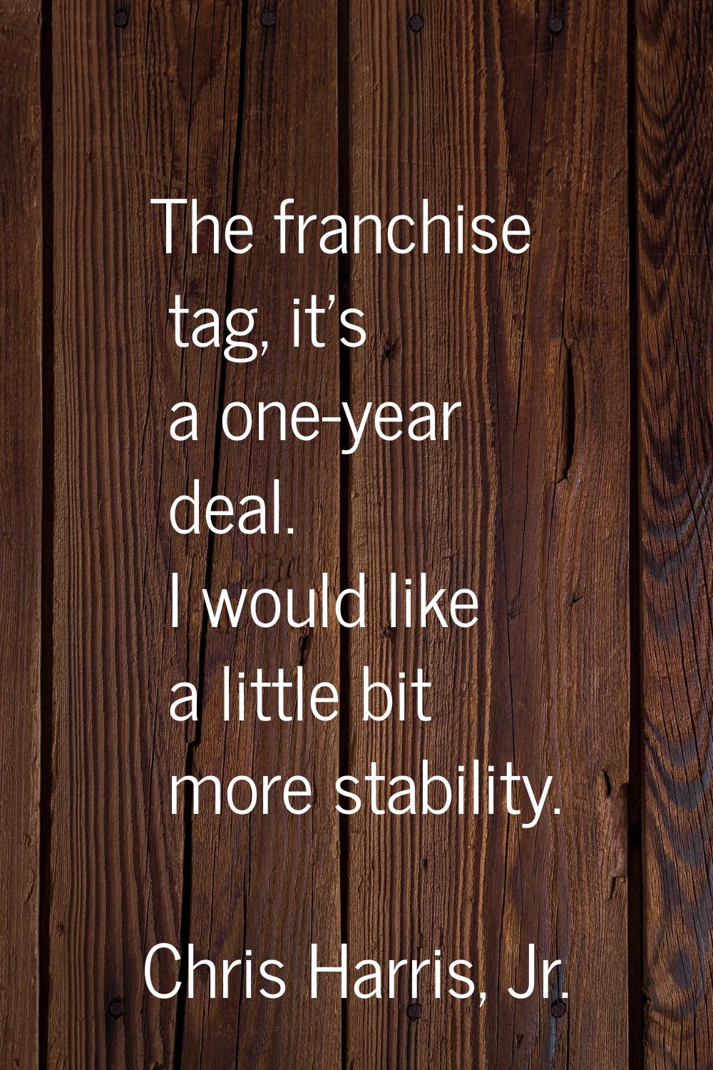The franchise tag, it's a one-year deal. I would like a little bit more stability.
