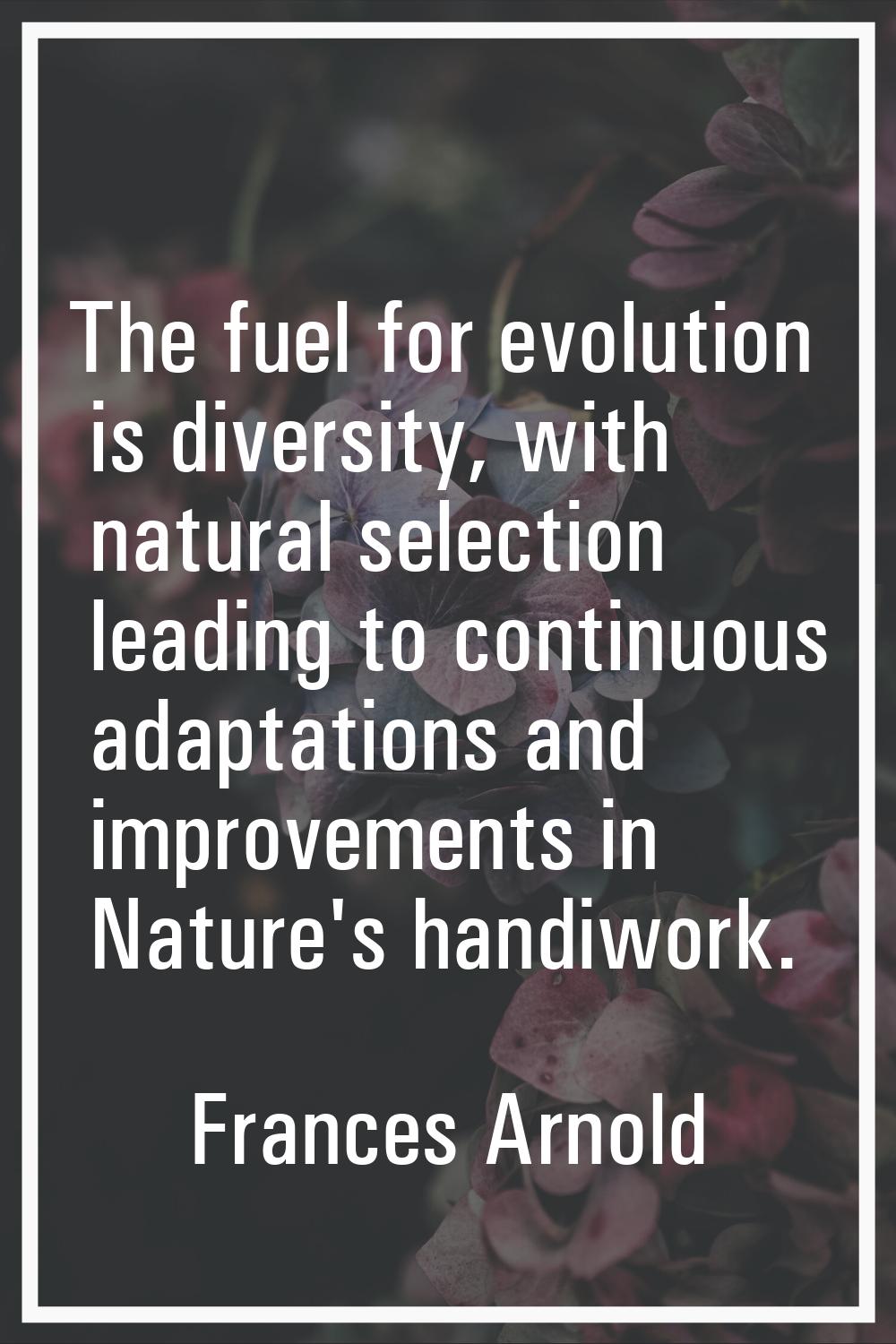 The fuel for evolution is diversity, with natural selection leading to continuous adaptations and i