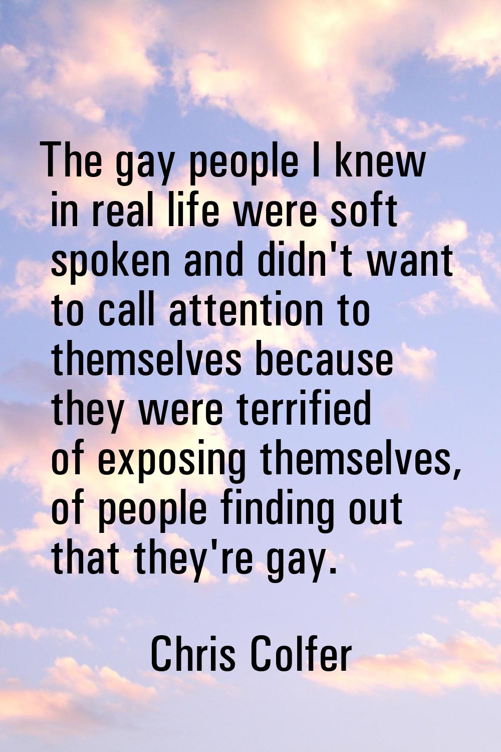 The gay people I knew in real life were soft spoken and didn't want to call attention to themselves