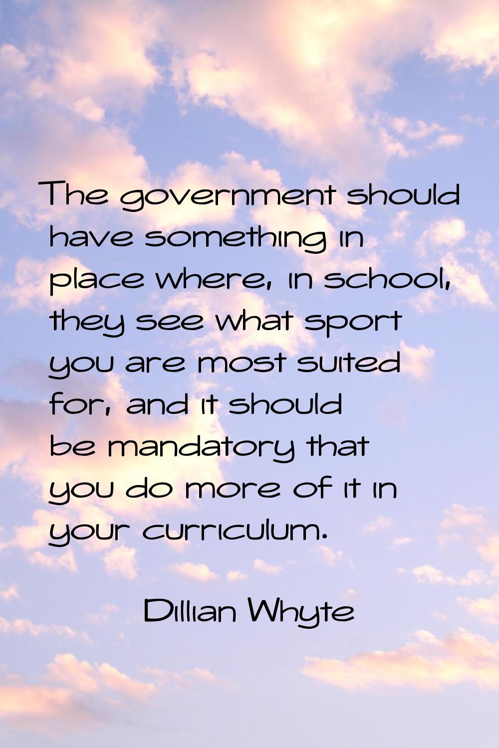 The government should have something in place where, in school, they see what sport you are most su