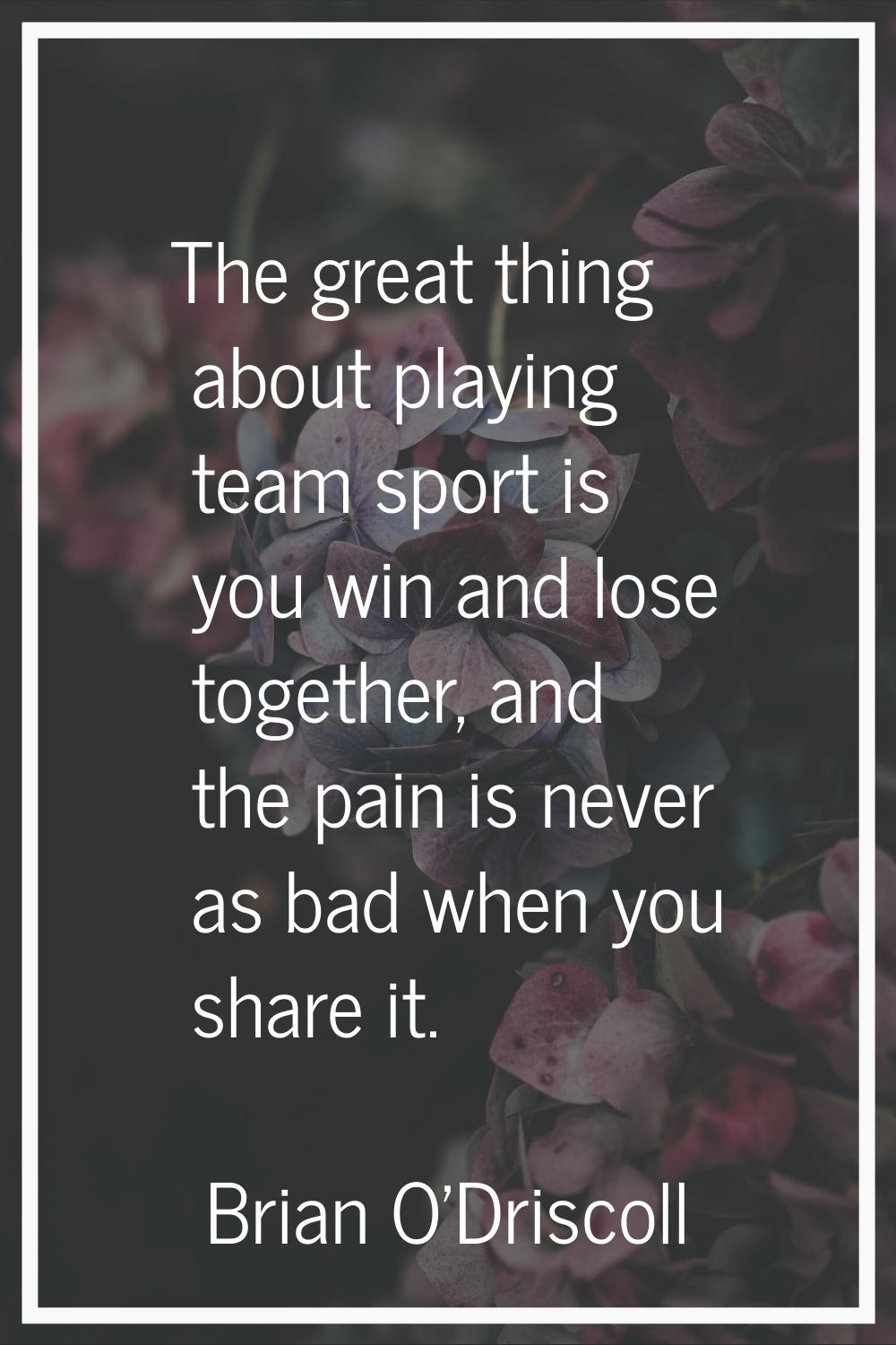 The great thing about playing team sport is you win and lose together, and the pain is never as bad