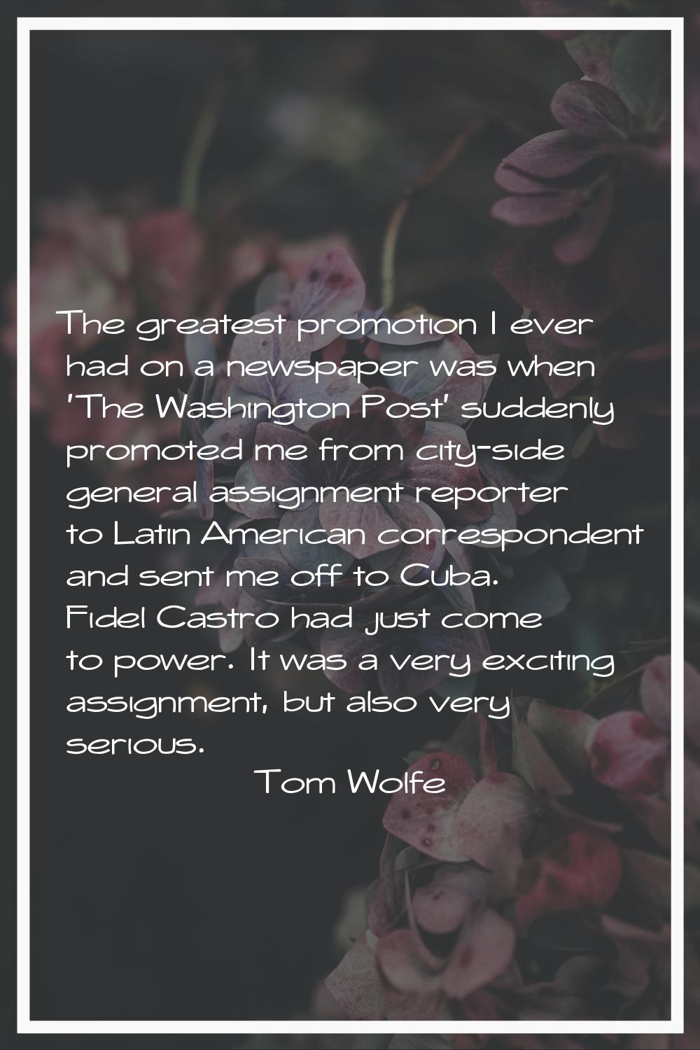 The greatest promotion I ever had on a newspaper was when 'The Washington Post' suddenly promoted m