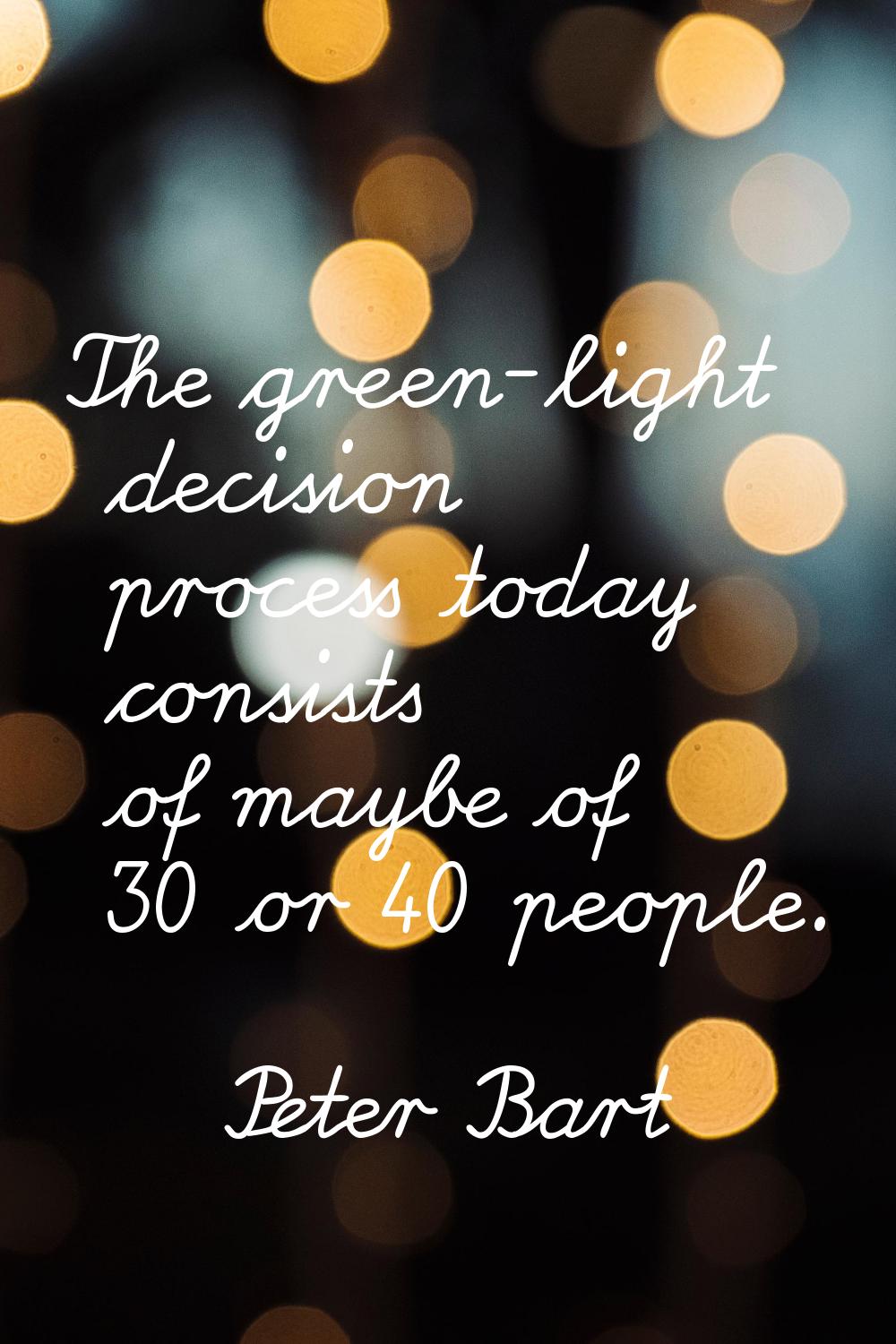The green-light decision process today consists of maybe of 30 or 40 people.