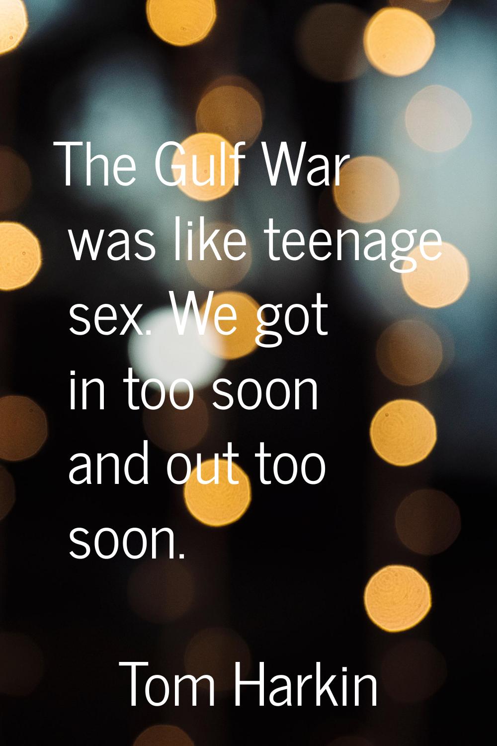 The Gulf War was like teenage sex. We got in too soon and out too soon.