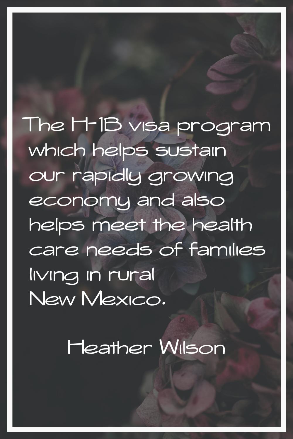 The H-1B visa program which helps sustain our rapidly growing economy and also helps meet the healt