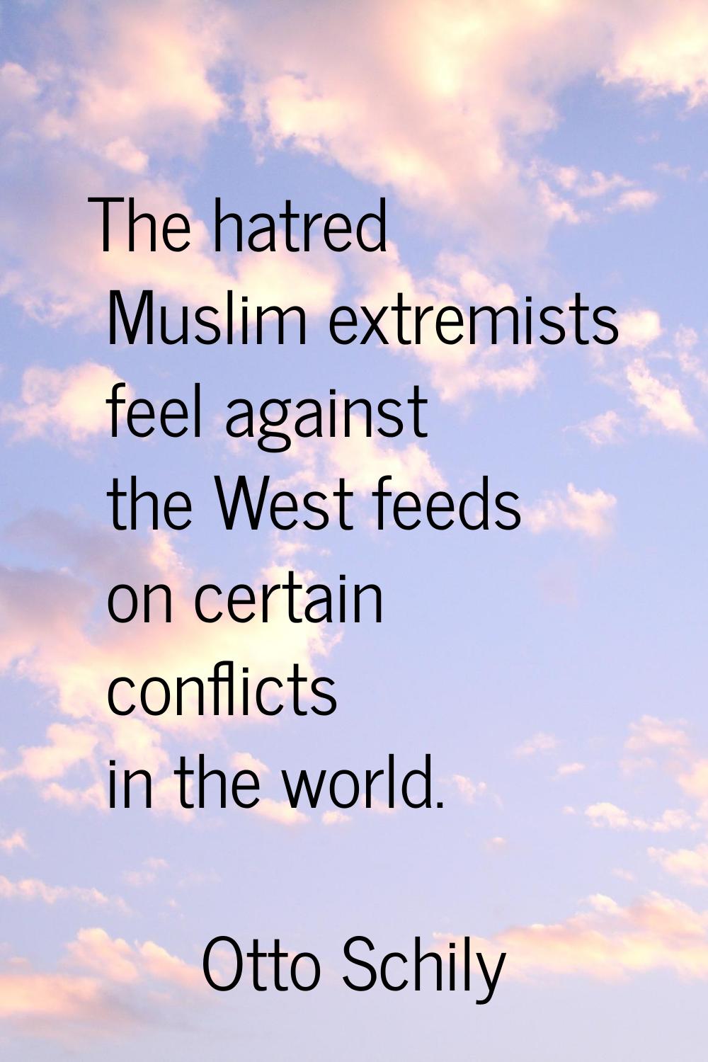 The hatred Muslim extremists feel against the West feeds on certain conflicts in the world.