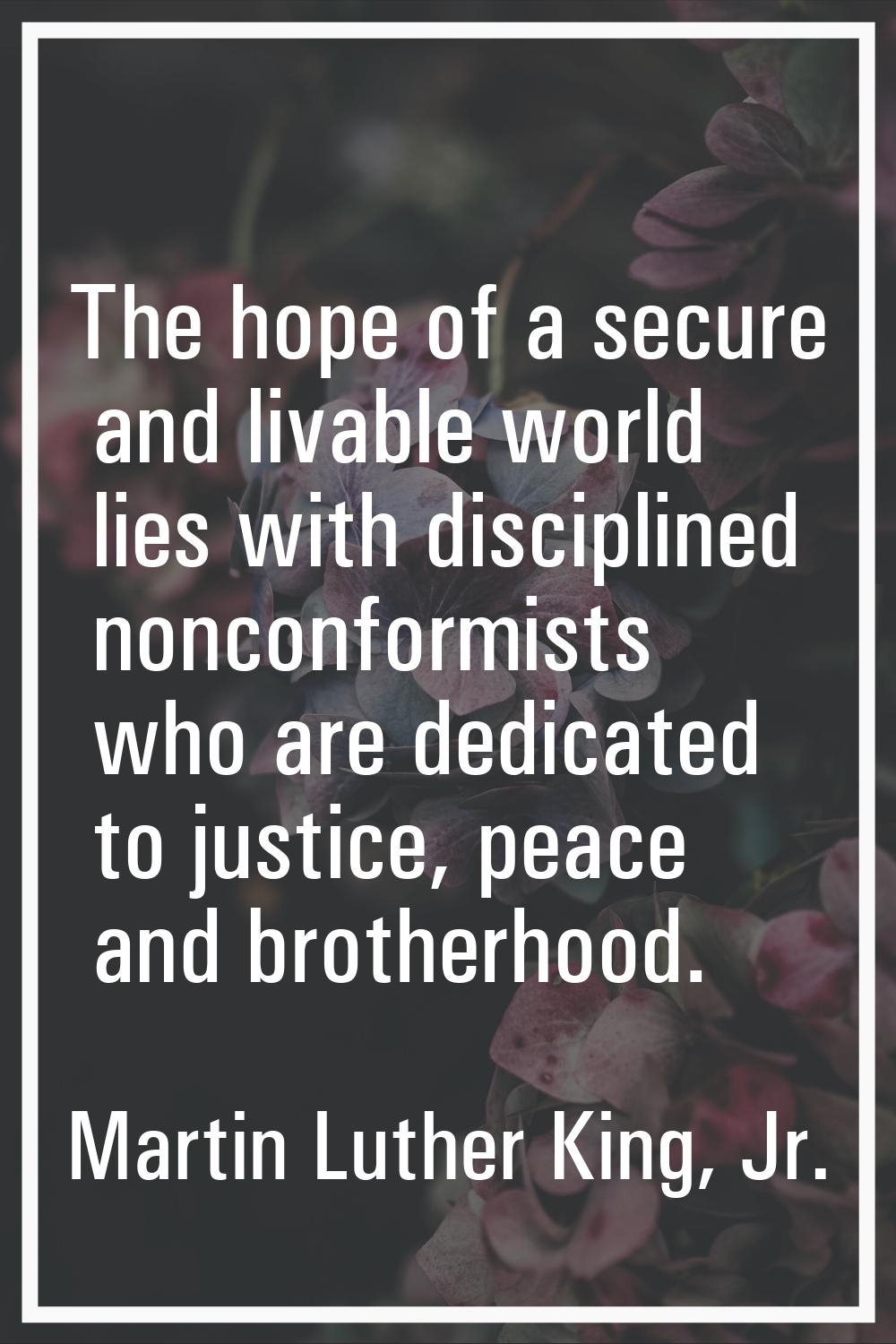 The hope of a secure and livable world lies with disciplined nonconformists who are dedicated to ju
