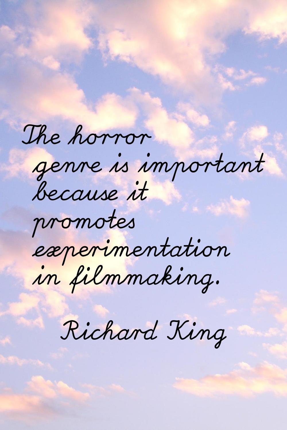 The horror genre is important because it promotes experimentation in filmmaking.