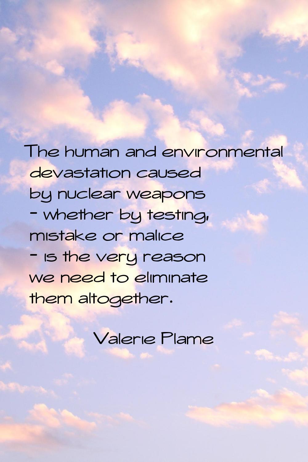 The human and environmental devastation caused by nuclear weapons - whether by testing, mistake or 