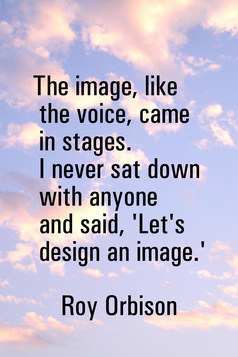 The image, like the voice, came in stages. I never sat down with anyone and said, 'Let's design an 