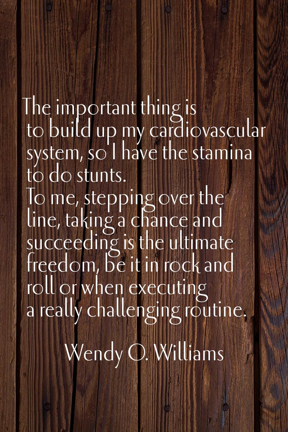 The important thing is to build up my cardiovascular system, so I have the stamina to do stunts. To