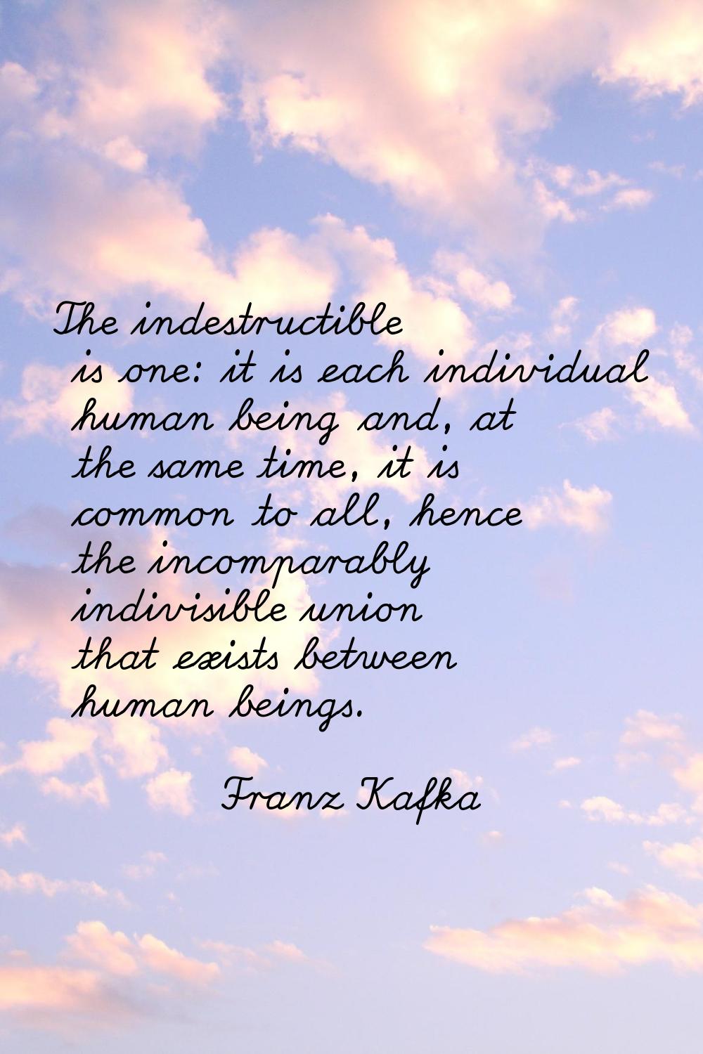 The indestructible is one: it is each individual human being and, at the same time, it is common to
