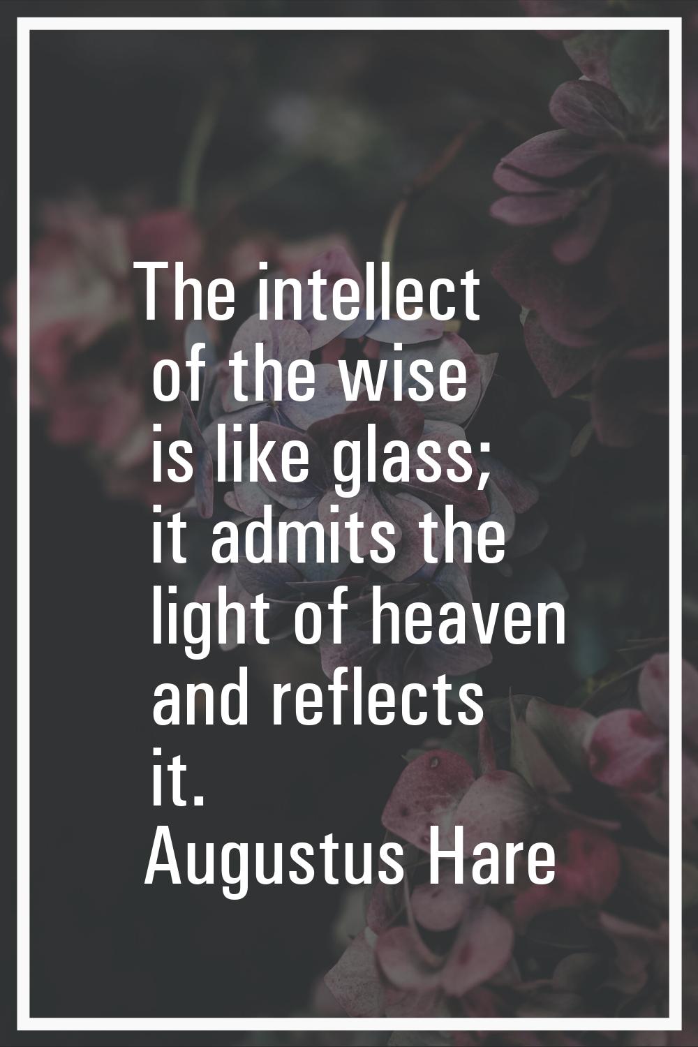 The intellect of the wise is like glass; it admits the light of heaven and reflects it.