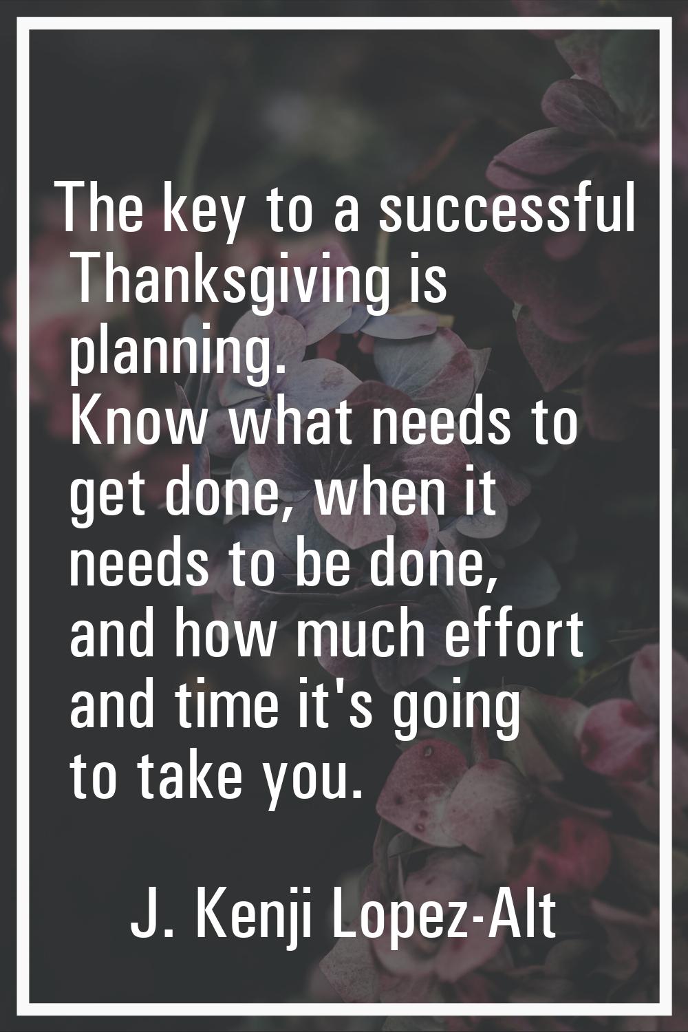 The key to a successful Thanksgiving is planning. Know what needs to get done, when it needs to be 