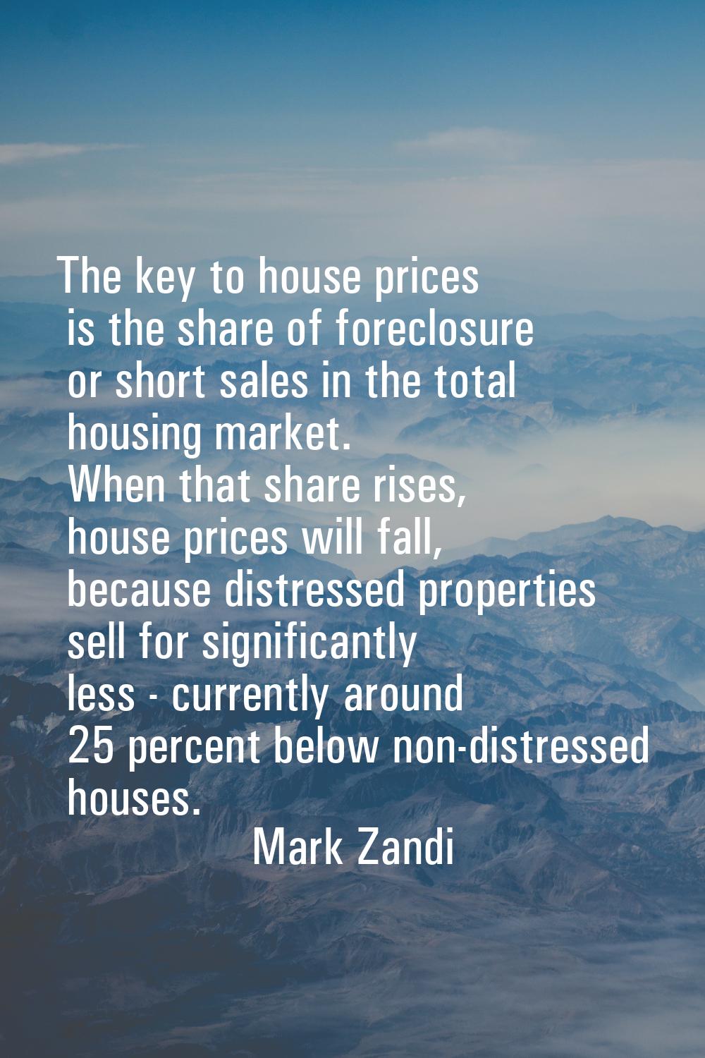 The key to house prices is the share of foreclosure or short sales in the total housing market. Whe