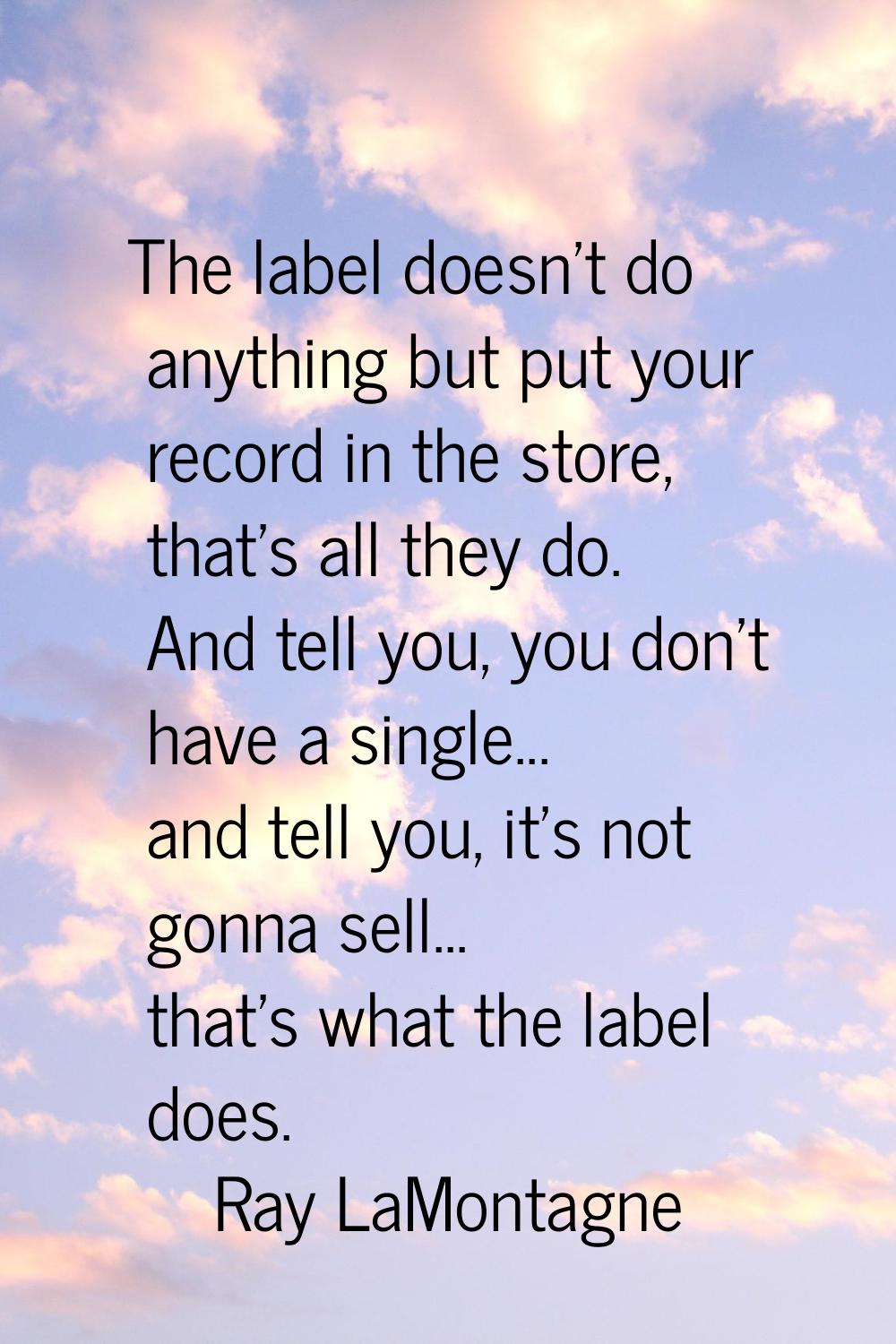 The label doesn't do anything but put your record in the store, that's all they do. And tell you, y