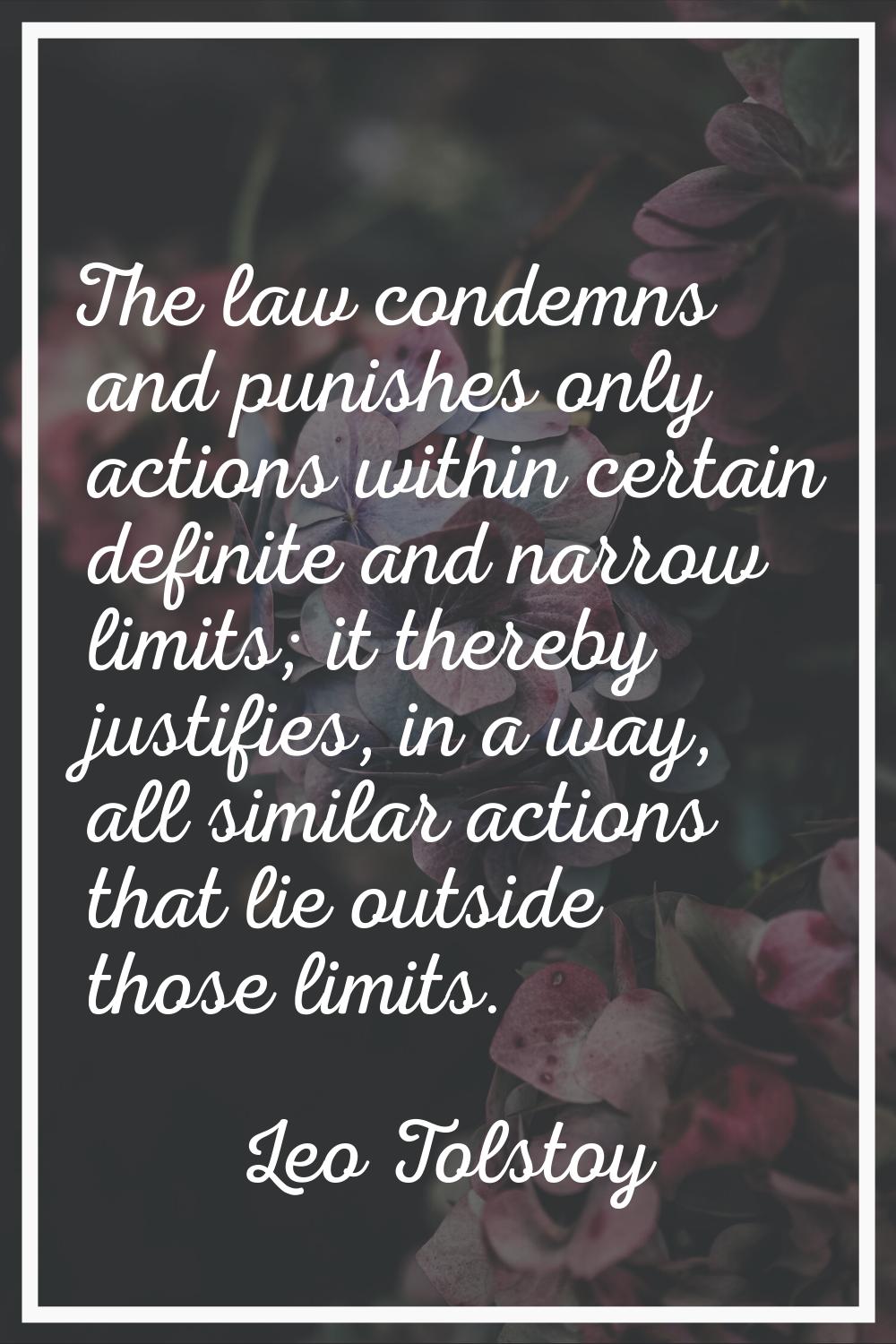The law condemns and punishes only actions within certain definite and narrow limits; it thereby ju