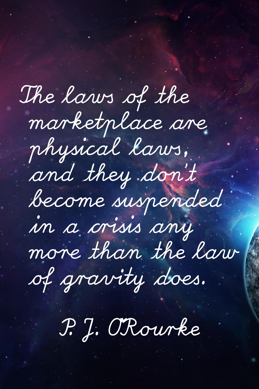 The laws of the marketplace are physical laws, and they don't become suspended in a crisis any more