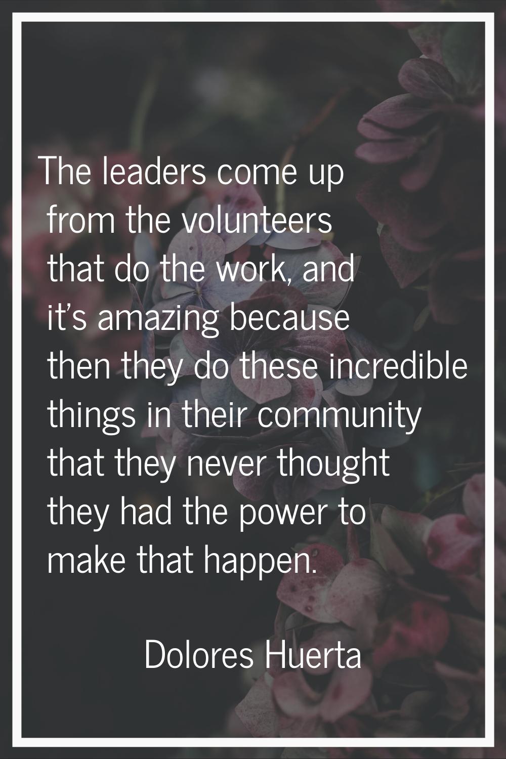 The leaders come up from the volunteers that do the work, and it's amazing because then they do the