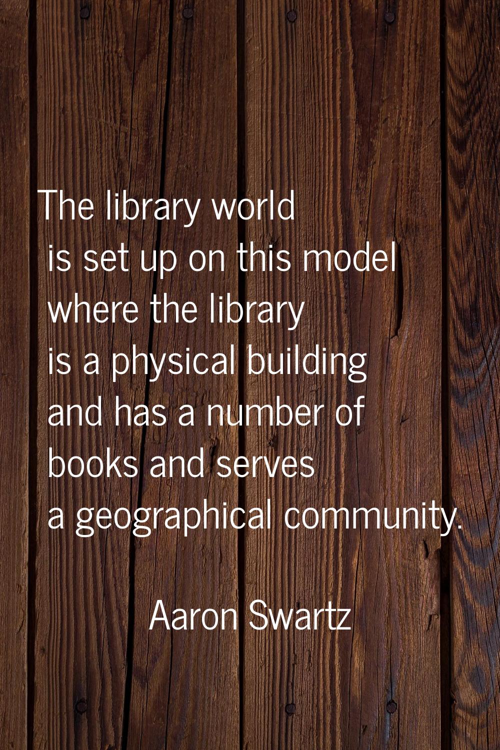 The library world is set up on this model where the library is a physical building and has a number
