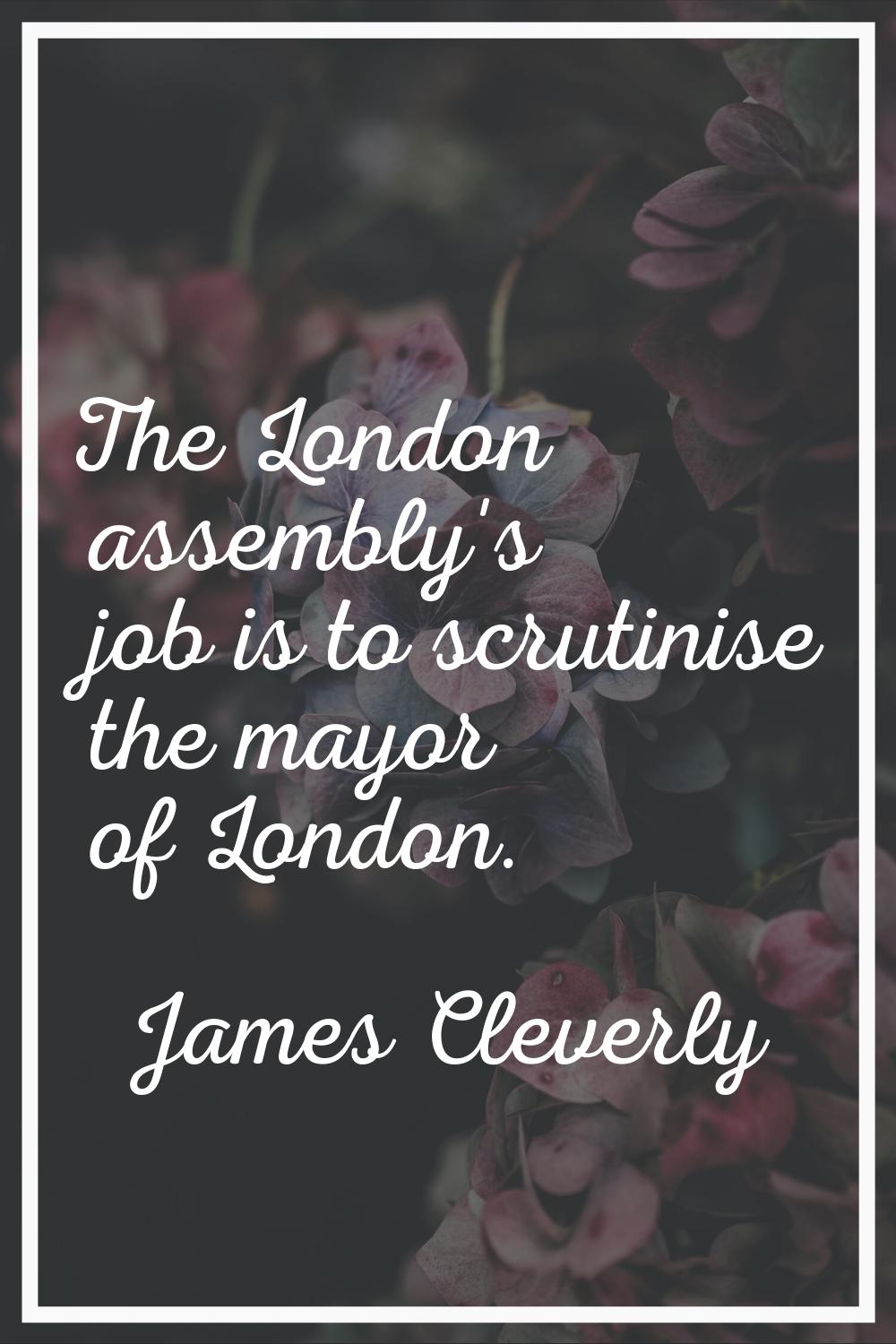 The London assembly's job is to scrutinise the mayor of London.