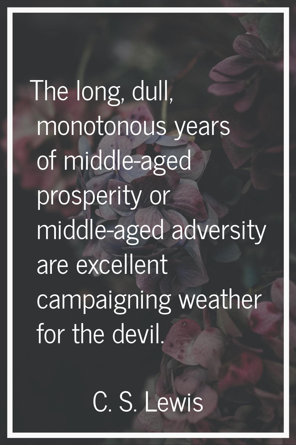 The long, dull, monotonous years of middle-aged prosperity or middle-aged adversity are excellent c