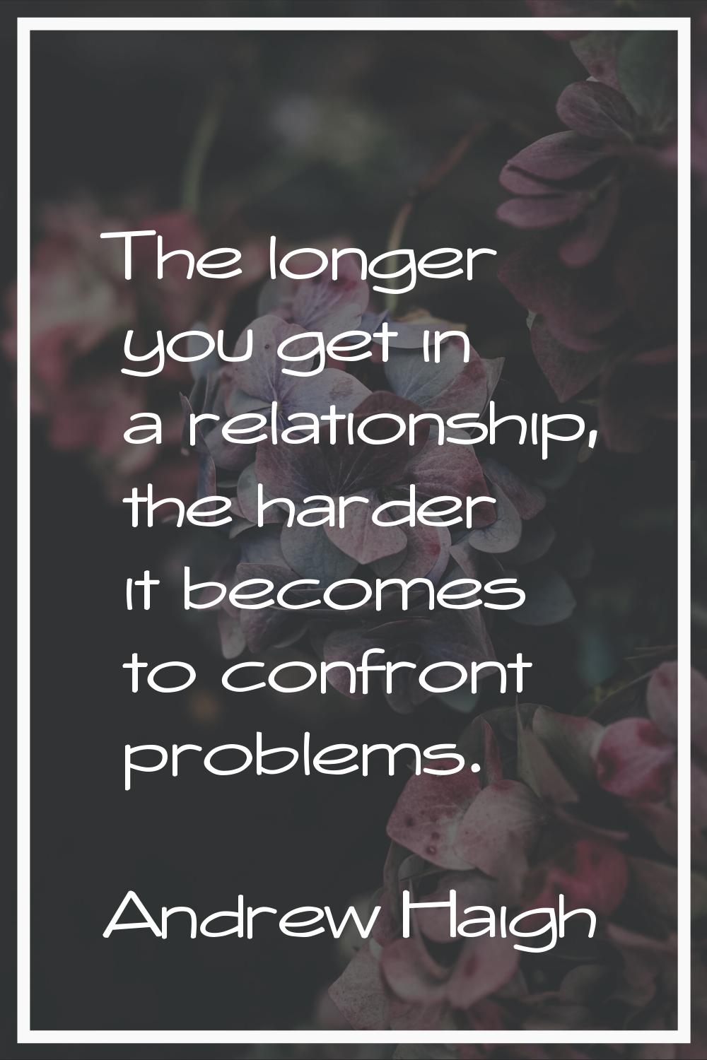 The longer you get in a relationship, the harder it becomes to confront problems.
