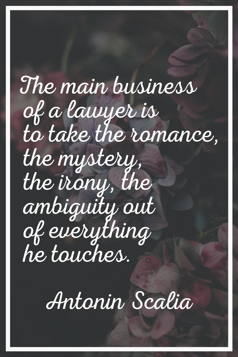 The main business of a lawyer is to take the romance, the mystery, the irony, the ambiguity out of 