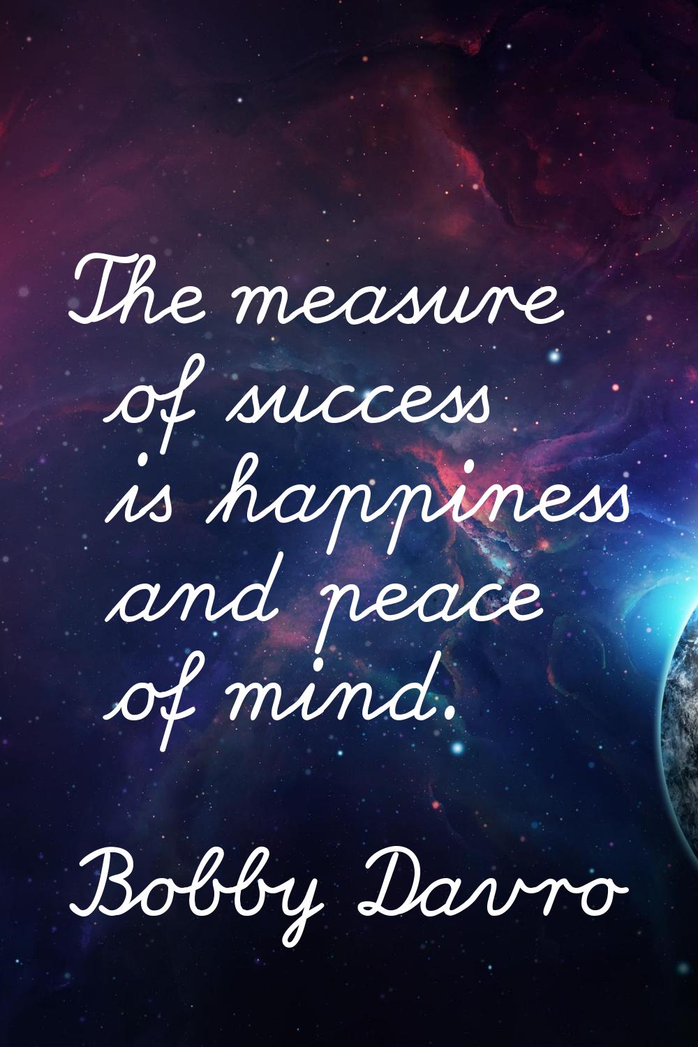 The measure of success is happiness and peace of mind.