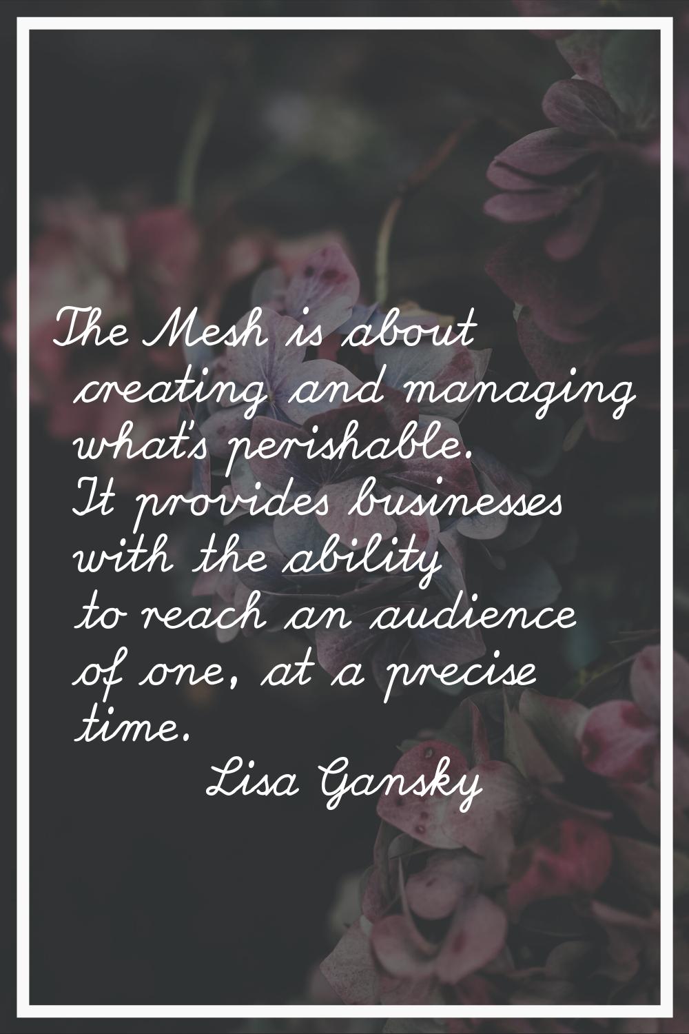 The Mesh is about creating and managing what's perishable. It provides businesses with the ability 