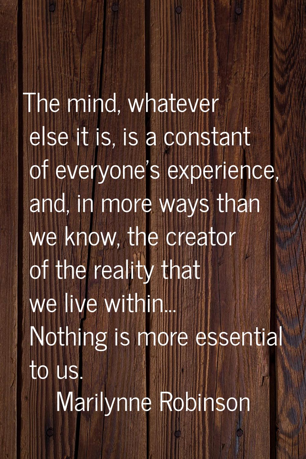 The mind, whatever else it is, is a constant of everyone's experience, and, in more ways than we kn