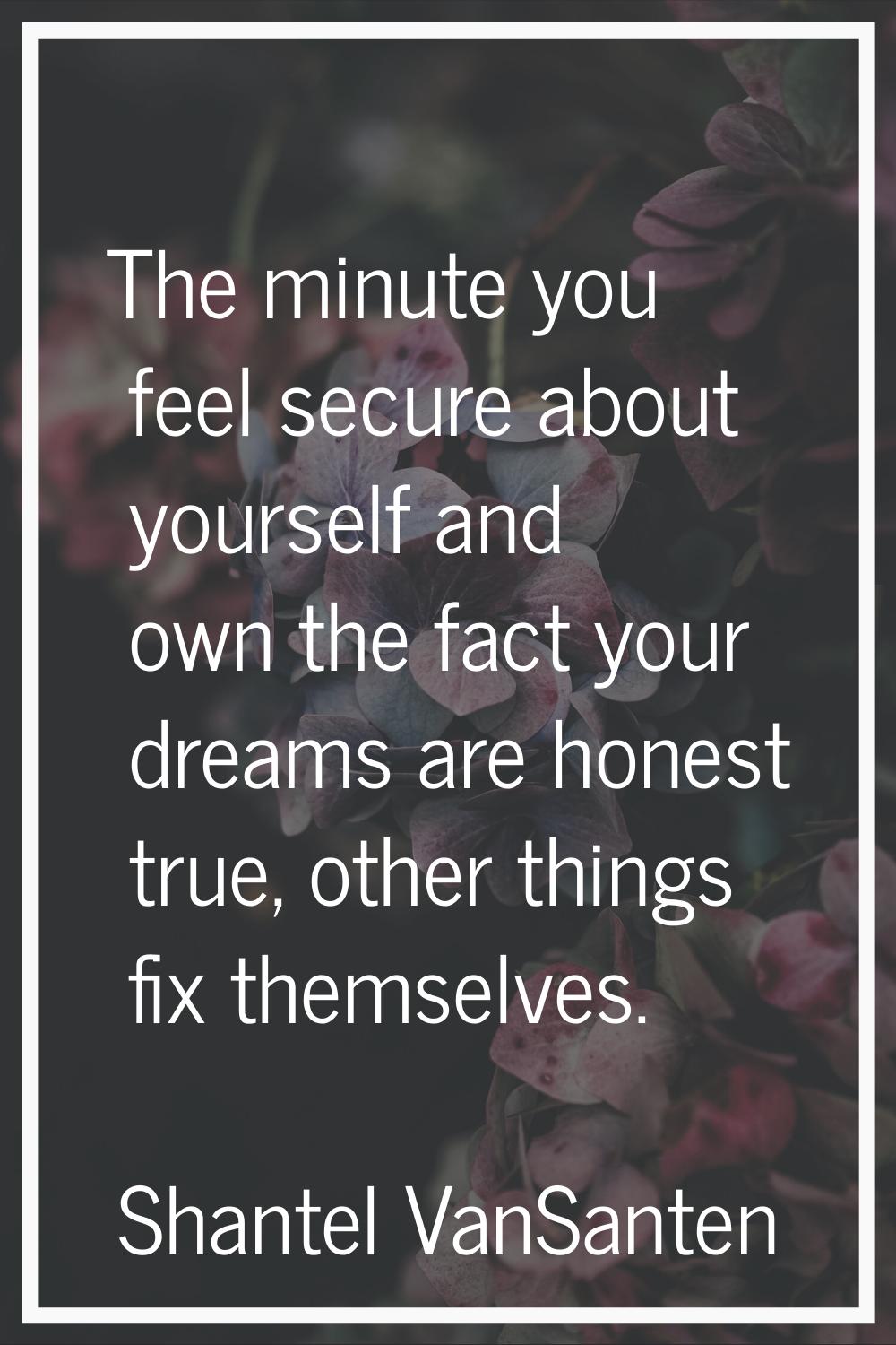 The minute you feel secure about yourself and own the fact your dreams are honest true, other thing