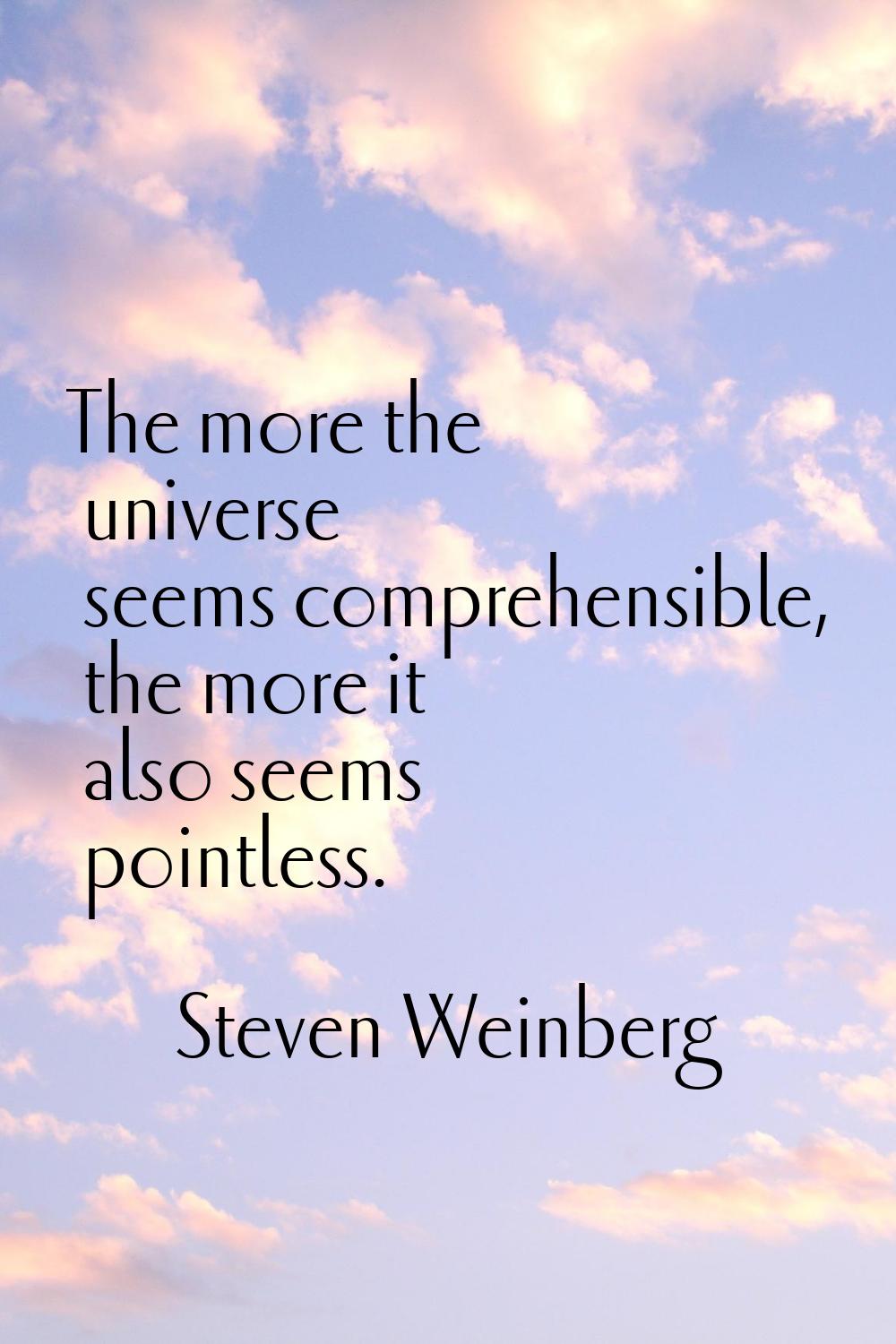 The more the universe seems comprehensible, the more it also seems pointless.