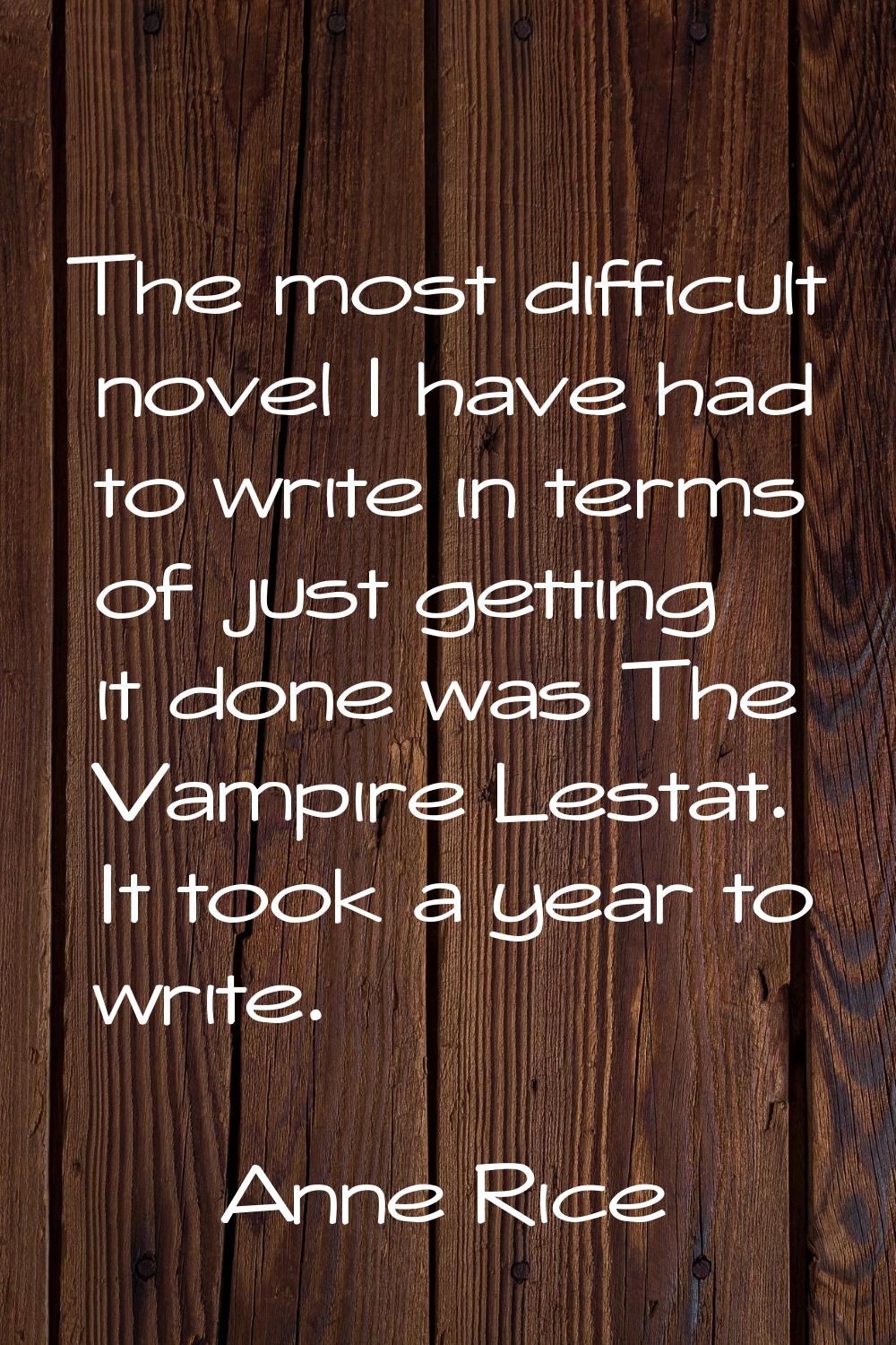 The most difficult novel I have had to write in terms of just getting it done was The Vampire Lesta
