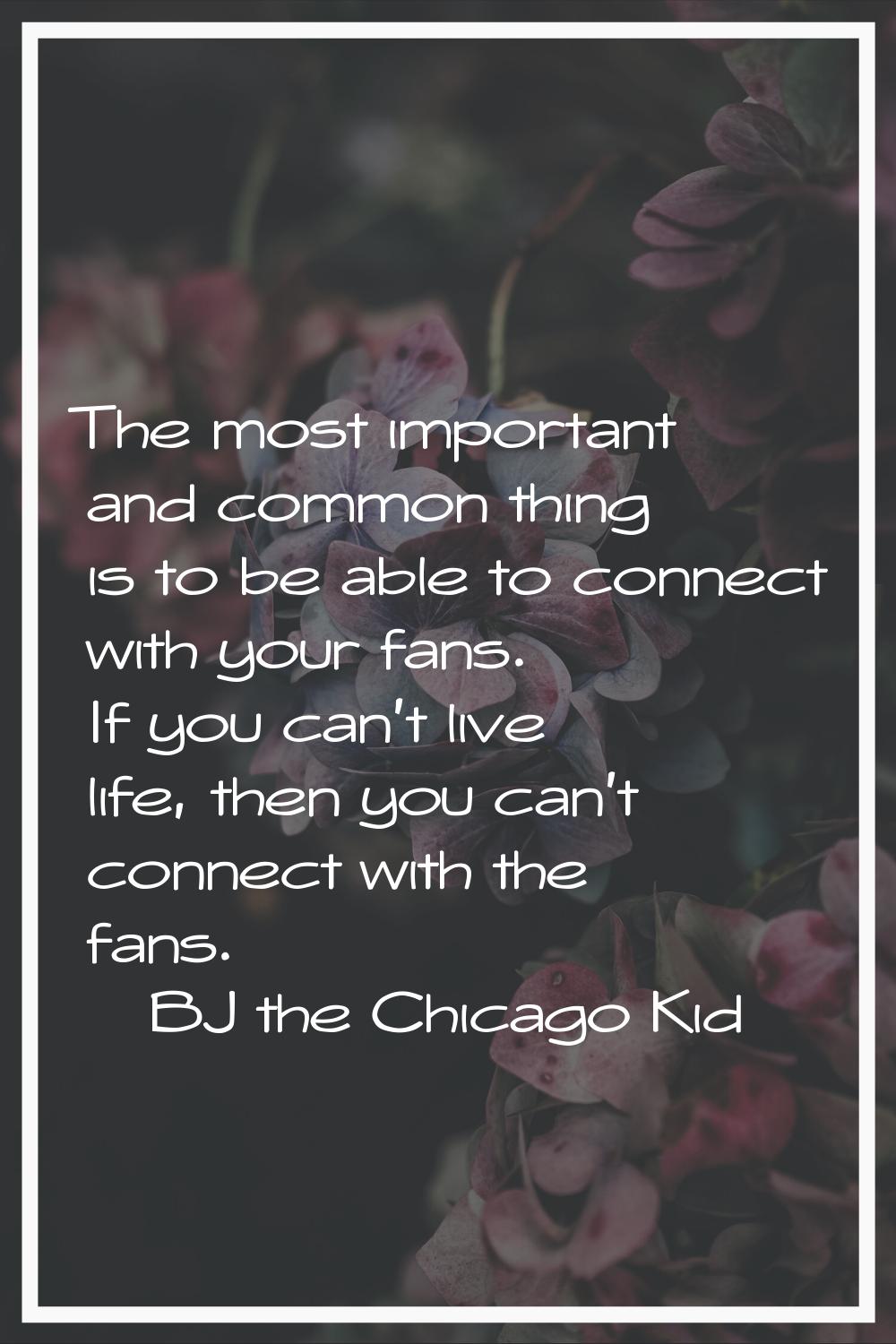 The most important and common thing is to be able to connect with your fans. If you can't live life