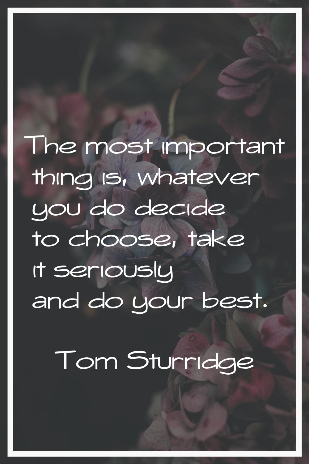 The most important thing is, whatever you do decide to choose, take it seriously and do your best.