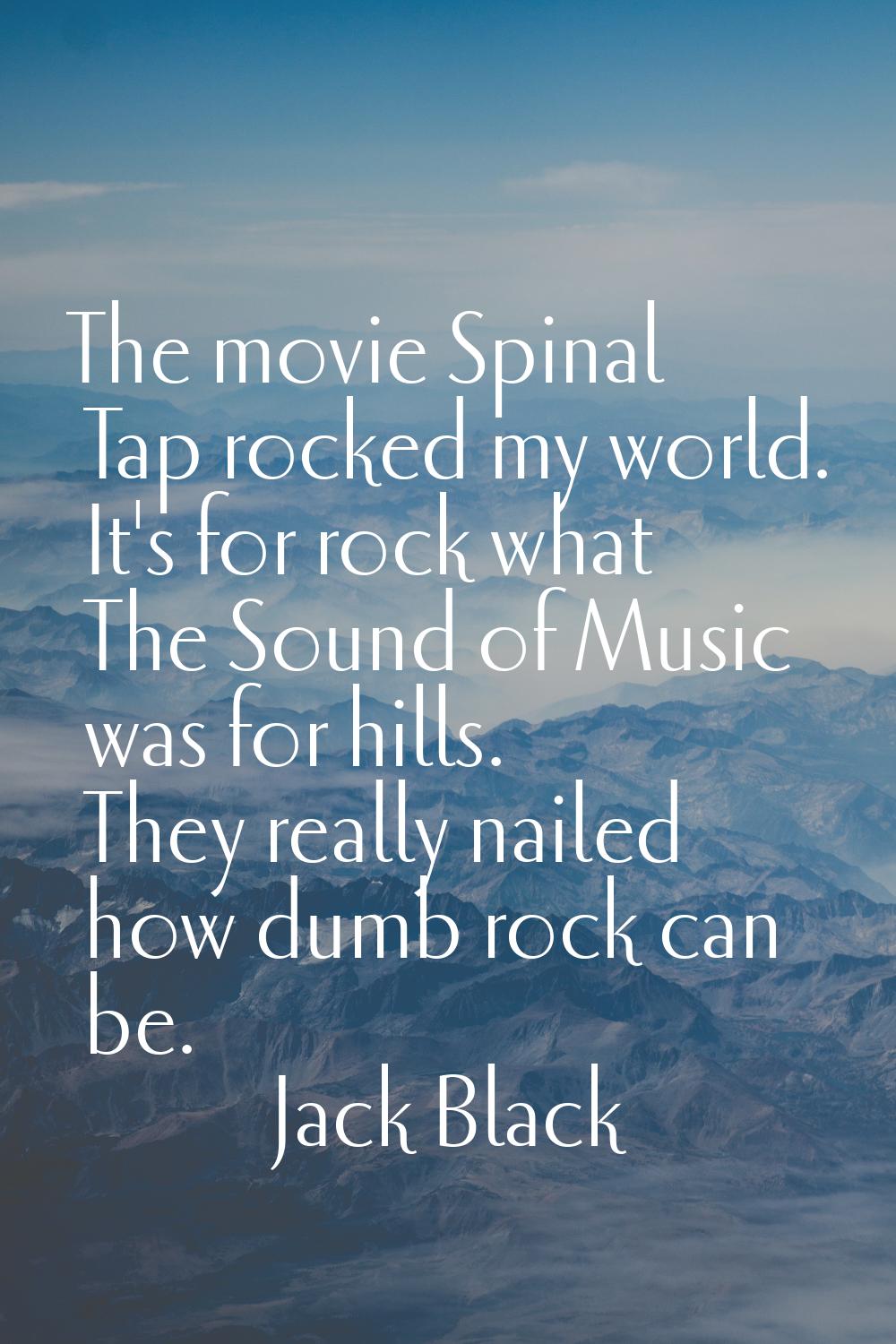 The movie Spinal Tap rocked my world. It's for rock what The Sound of Music was for hills. They rea